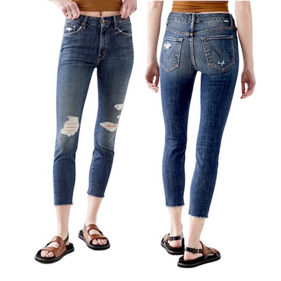 Mother High Waisted Looker Skinny Jeans Ankle Fray Distressed Designer Denim 26 - Picture 1 of 13